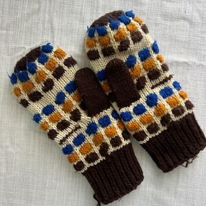 Vintage Avon Knit Mittens Colorblock Winter Gloves Womens Teens